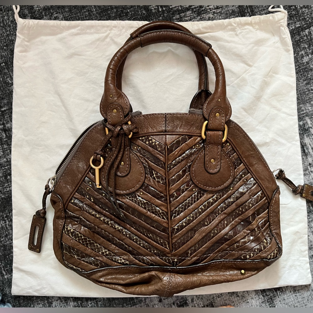 RARE! Authentic brown Chloe Paddington Dome satchel - python and leather